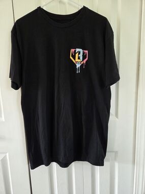 Mens Baseball 101 Black Short Sleeve Tee with Colorful Drip Logo